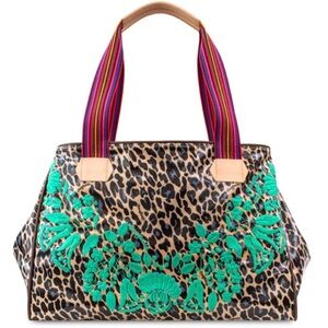 Consuela Bettie Valentina Grande Tote Leopard Print Tote Bag with Floral Accents
